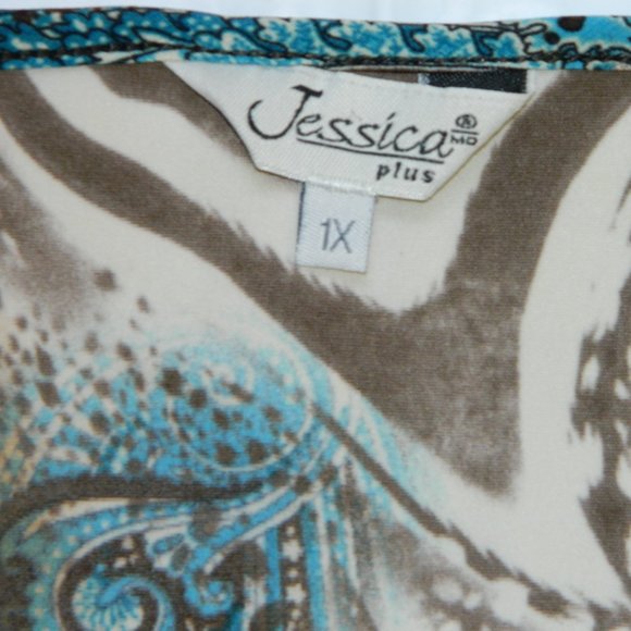 2 for/ $25 Jessica Cap Sleeve V-Neck Blouse Brown Blue Zebra Paisley Size 1X - Picture 16 of 16
